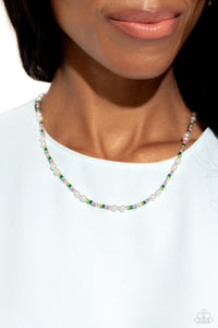 green,multi,pearls,seed bead,short necklace,Colorblock Charm - Green Seed Bead Pearl Necklace