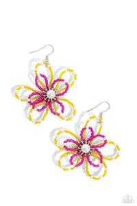 fishhook,multi,pearls,seed bead,yellow,PEARL Crush - Yellow Seed Bead Floral Earrings