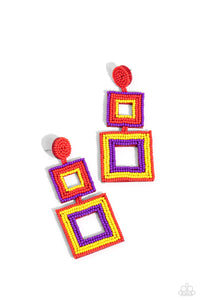 multi,post,purple,red,seed bead,Seize the Squares - Red Seed Bead Post Earrings