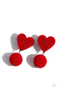 hearts,post,red,seed bead,Spherical Sweethearts - Red Seed Bead Heart Post Earrings