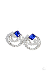 blue,Pearls,post,rhinestones,Double Standard - Blue Rhinestone Pearl Post Earrings