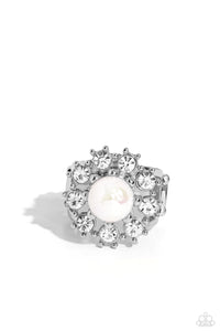 fishhook,floral,rhinestones,white,Wide Back,Elite Enchantment - White Floral Iridescent Ring