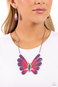 butterfly,pink,purple,short necklace,Moth Maven - Purple Necklace