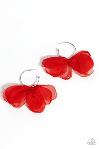 hoops,red,Chiffon Class - Red Hoop Earrings
