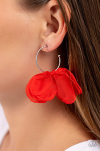 hoops,red,Chiffon Class - Red Hoop Earrings