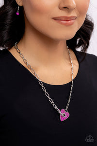hearts,pink,rhinestones,short necklace,Radical Romance - Pink Rhinestone Heart Necklace