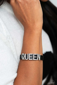 black,leather,magnetic,urban,Queen of My Life - Black Rhinestone Magnetic Bracelet