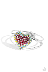 hearts,hinge,red,rhinestones,Flirtatious Finale - Red Rhinestone Heart Hinge Bracelet
