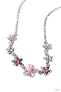 cat's eye,pink,rhinestones,short necklace,Spring Showcase - Pink Cat's Eye Rhinestone Floral Necklace