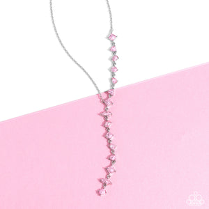pink,rhinestones,short necklace,Diagonal Daydream - Pink Rhinestone Necklace