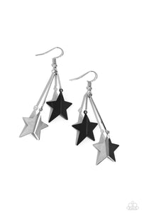 black,fishhook,stars,Stellar STAGGER - Black Star Earrings