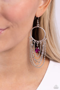 fishhook,multi,pink,rhinestones,Cascading Clash - Multi Rhinestone Earrings