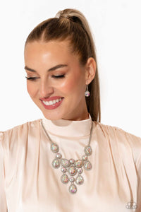 iridescent,multi,rhinestones,short necklace,Dripping in Dazzle - Multi Iridescent Rhinestone Necklace