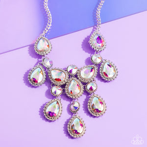 iridescent,multi,rhinestones,short necklace,Dripping in Dazzle - Multi Iridescent Rhinestone Necklace