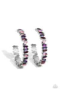 hoops,purple,rhinestones,Effortless Emeralds - Purple Rhinestone Hoop Earrings