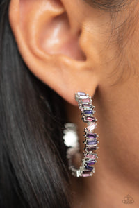 hoops,purple,rhinestones,Effortless Emeralds - Purple Rhinestone Hoop Earrings
