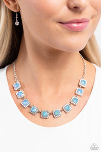 blue,rhinestones,short necklace,Jump SQUARE - Blue Rhinestone Necklace