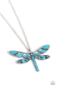 blue,crackle stone,long necklace,turquoise,FLYING Low - Blue Dragonfly Necklace
