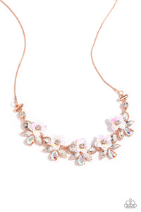 copper,floral,iridescent,rhinestones,short necklace,Ethereally Enamored - Copper Iridescent Rhinestone Floral Neckace