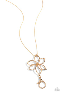 floral,gold,Long Necklace,Flowering Fame - Gold Floral Lanyard