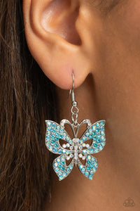 blue,butterfly,fishhook,rhinestones,Bejeweled Breeze - Blue Rhinestone Butterfly Earrings