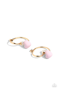gold,hearts,hoops,Pearls,pink,Romantic Representative - Pink Heart Hoop Earrings