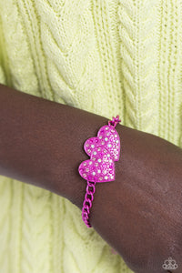 hearts,Lobster Claw Clasp,pink,rhinestones,Lovestruck Lineup - Pink Rhinestone Heart Bracelet
