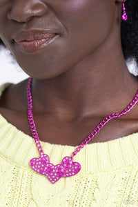 hearts,pink,rhinestones,short necklace,Low-Key Lovestruck - Pink Rhinestone Heart Necklace