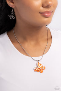 butterfly,orange,rhinestones,short necklace,Detailed Dance - Orange Butterfly Necklace