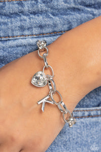hearts,initials,lobster claw clasp,rhinestones,white,Guess Now Its INITIAL - White - K Rhinestone Heart Bracelet