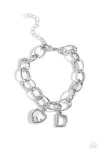hearts,initials,lobster claw clasp,rhinestones,white,Guess Now Its INITIAL - White - D Rhinestone Heart Bracelet