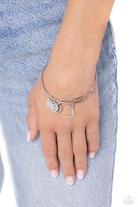 Bangles,hearts,initials,Making It INITIAL - Silver - J Heart Bangle Bracelet