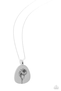 floral,Long Necklace,silver,Sunflower Shift - Silver Floral Necklace
