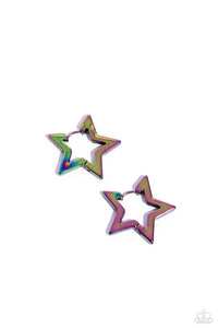 hoops,multi,oil spill,In A Galaxy STAR, STAR Away - Multi Oil Spill Star Hoop Earrings