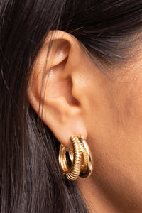 gold,hoops,Textured Tremolo - Gold Hoop Earrings