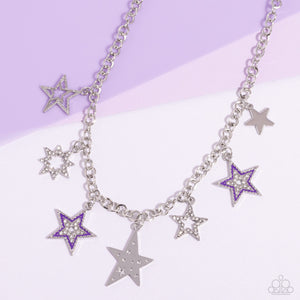 rhinestones,short necklace,stars,Starstruck Sentiment - Purple Rhinestone Star Necklace