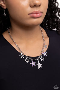 rhinestones,short necklace,stars,Starstruck Sentiment - Purple Rhinestone Star Necklace