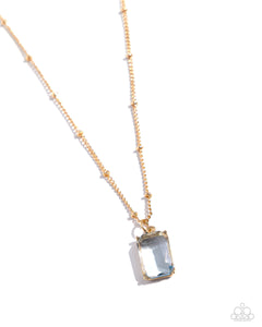 blue,gold,rhinestones,short necklace,Suave Simplicity - Blue Rhinestone Necklace