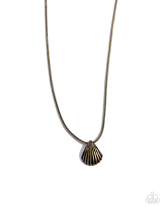 brass,short necklace,Seashell Simplicity - Brass Necklace