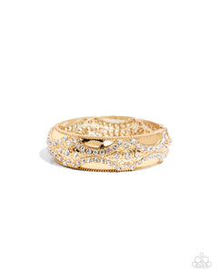 gold,hinge,rhinestones,Draped in Decadence - Gold Rhinestone Hinge Bracelet
