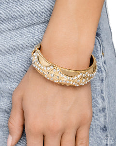 gold,hinge,rhinestones,Draped in Decadence - Gold Rhinestone Hinge Bracelet