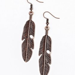 copper,Feather,fishhook,Feathers Quill Fly Copper Earrings