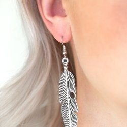 Feather,fishhook,silver,Feathers Quill Fly Silver Earrings