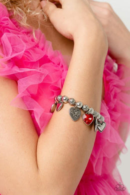 Charming Crush Red Heart Rhinestone Stretchy Bracelet Paparazzi Accessories