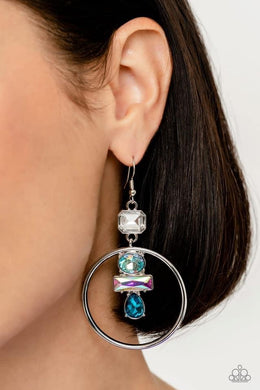 Geometric Glam Blue Iridescent Rhinestone Earrings Paparazzi Accessories