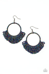 fishhook,multi,oil spill,seed bead,Can't BEAD-lieve My Eyes Multi Oil Spill Seed Bead Earrings