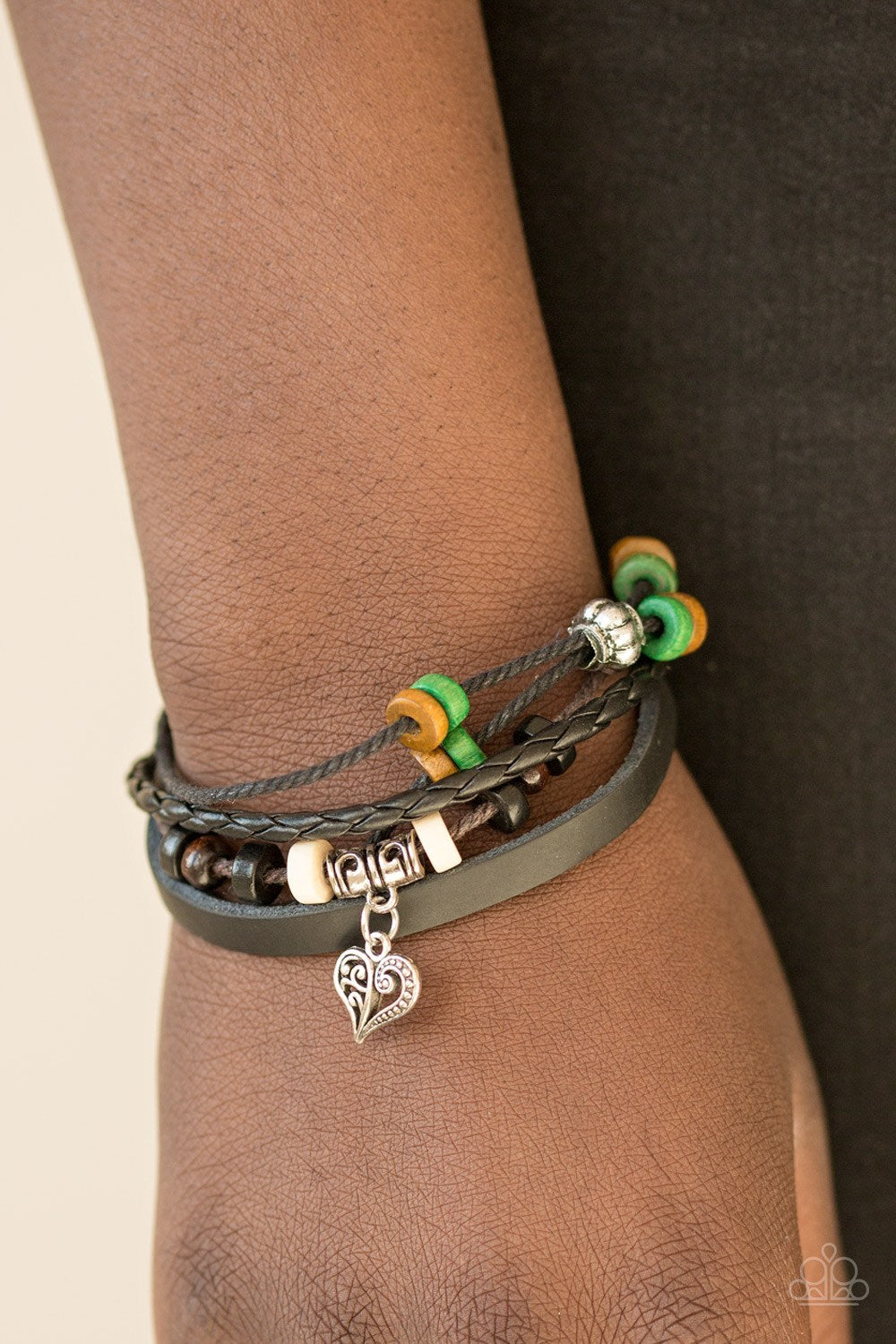 Desert Heart Green Leather Urban Bracelet Paparazzi Accessories