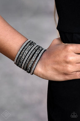 Rebellious Shine Black Leather Wrap Bracelet Paparazzi Accessories