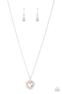 hearts,iridescent,rhinestones,short necklace,Taken With Twinkle - Multi Rhinestone Heart Necklace