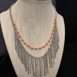 orange,short necklace,Fierce in Fringe Orange Necklace